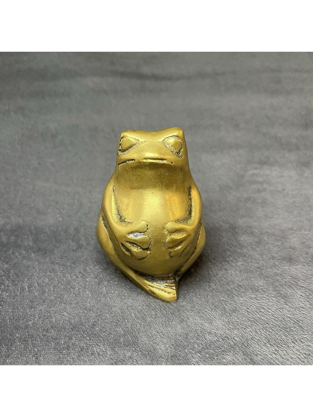 Vintage Solid Brass Frog Figurine Sitting Toad Paperweight Heavy Brass Sculpture